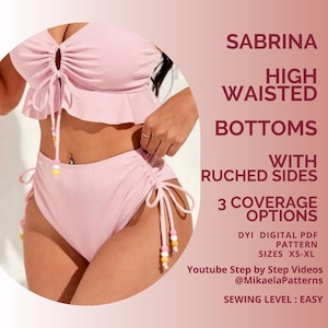 PDF Pattern High Waisted Bottoms with Ruched Sides, Bikini Sewing Pattern, Pattern xs - xl, Bikini Bottoms Pattern, A4 Paper or us letter