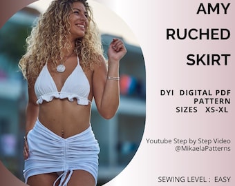 PDF Sewing Pattern Ruched Swim Skirt, Swimwear, Cover up, XS-XL, A4/us Letter