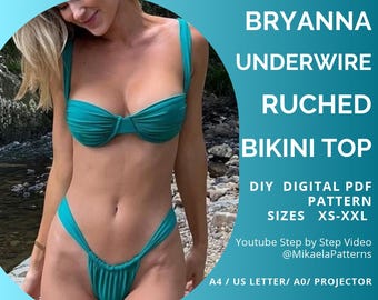 PDF Sewing Pattern Underwire Ruched Bra Top, Swimwear, Bikini, XS-XXL, Digital Download