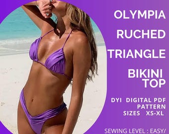 PDF Bikini Top Pattern, Olympia Ruched Triangle Bikini Top, Pdf Pattern, Sewing Pattern XS - XL, Bikini Top, Ruched Top, Swimwear Pattern