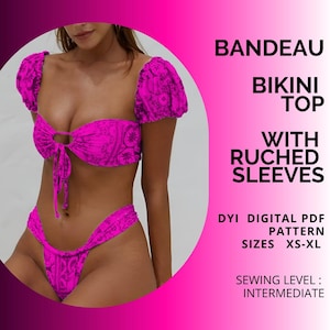 PDF Bikini Top Padrão Bandeau Top com Mangas Franzidas, Pdf Padrão de Costura, Padrão Bandeau Top, pdf Padrão xs -xl Papel A4 ou Carta dos EUA