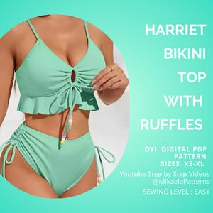 Molde de Top de Biquíni em PDF, Top de Biquíni Harriet com Babados, Molde em PDF, Top de Biquíni, Molde de Costura xs - XL, Molde de Traje de Banho, Carta dos EUA ou A4