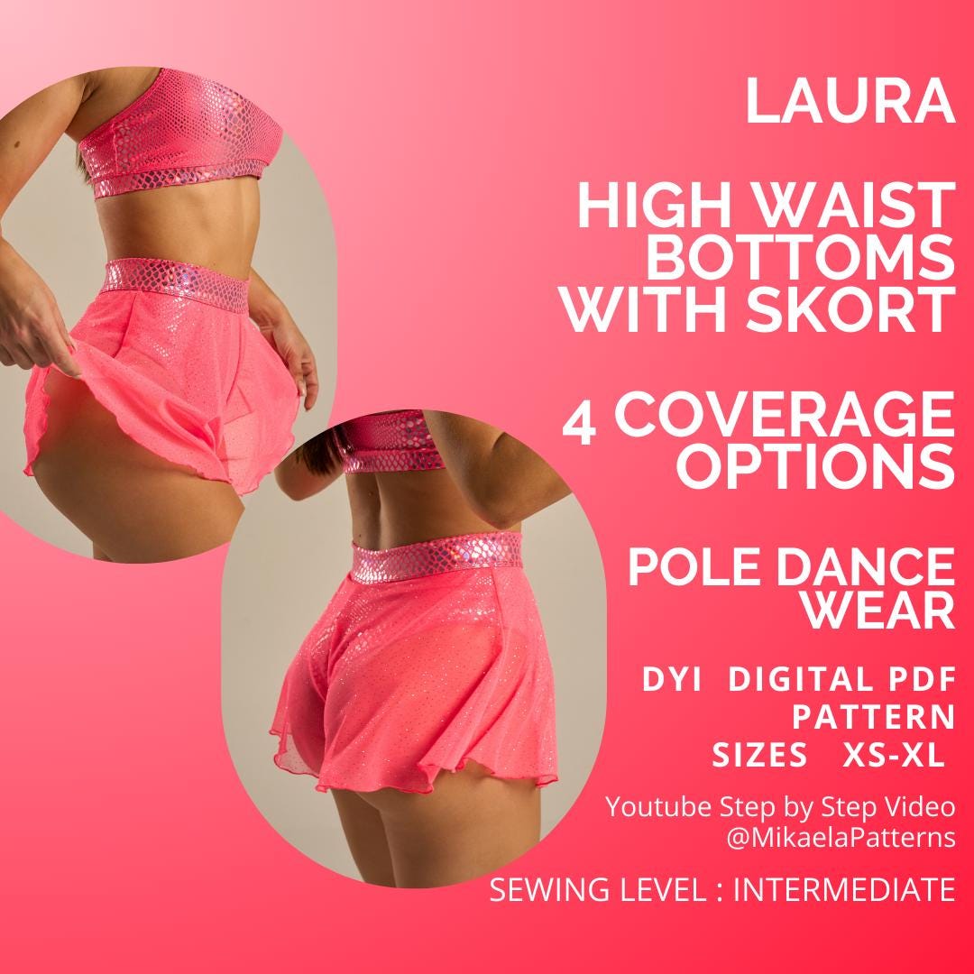 PDF Pattern Laura High Waisted Bottoms with Skort, Pole Dance Pattern, Pattern xs - xl, Activewear Bottoms Pattern, A4 Paper or us letter
