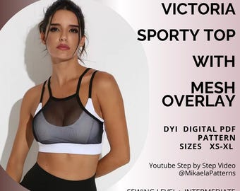 PDF Sewing Pattern Top with Mesh Overlay, XS-XXL, Activewear, Sportswear,A4/us Letter