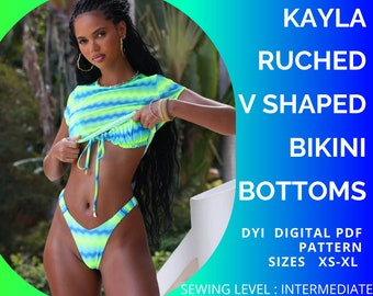 PDF BIKINI Pattern Kayla V Shaped Ruched  Bottoms, Bikini Sewing Pattern, Swimwear Pattern xs - XL, Bikini Bottoms Pattern, us letter or A4