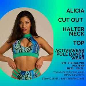 Patrón PDF ALICIA Top de cuello halter con corte y espalda abierta, Patrón PDF, Patrón de costura xs- XL, Ropa deportiva, Ropa de pole dance, A4 o Carta de EE. UU.