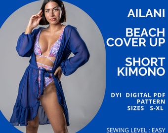 PDF Beach Cover up KIMONO, AILANI Beach Cover up Kimono Pattern, Taille s-xl - Patron de couture, Maillots de bain, Vêtements de plage, Vêtements de villégiature, Dissimulation