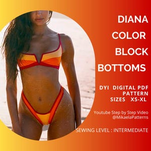 PDF DIANA Bikini only Bottoms Pattern, Color Block  V-Shape Bottoms, Sewing Pattern, Color Block Pattern, Size Xs - XL,Us Letter or A4 Paper