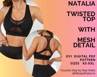 PDF Sewing Pattern Twisted Sports Top Mesh Detail, Activewear, XS-XL,A4/us Letter/A0