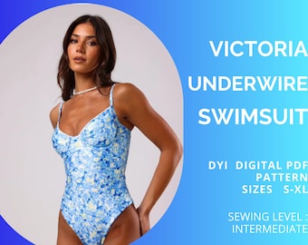 PDF Bikini Pattern, VICTORIA Underwire Swimsuit, Pdf Swimsuit Pattern, Sewing Pattern S - XL, Swimwear Pattern, Underwire Swimsuit Pattern
