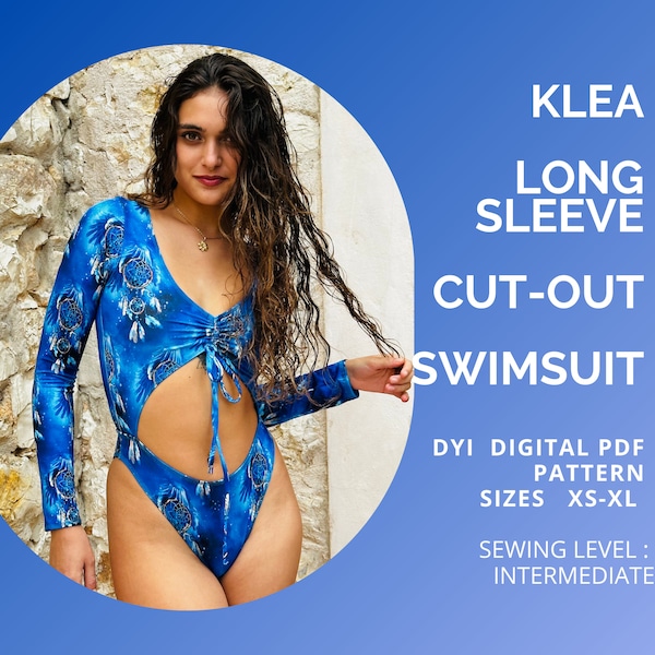 PDF Bikini Pattern, KLEA Cut-Out Swimsuit with Sleeves, Pdf Swimsuit Pattern, Sewing Pattern Xs - XL, Swimwear Pattern, One Piece Swimsuit