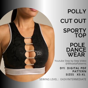 Patrón de top en PDF, top deportivo con corte POLLY, ropa de pole dance, patrón en PDF, patrón de costura xs- XL, patrón de ropa deportiva, top deportivo, tamaño carta a4/us