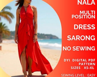 PDF Sewing Pattern Nala Beach Cover Up Dress Sarong , XS-XL, A4, us letter,A0