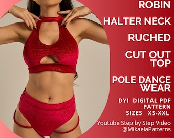 PDF Sewing Pattern Halter Top Ruched Cut Out, Activewear, xs-xl, A4,us letter, A0