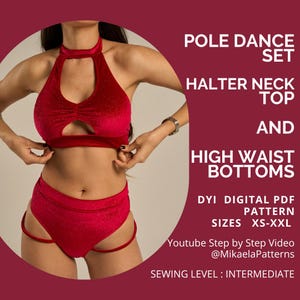 Patrón de costura en PDF para top y pantalón, para pole dance, tallas XS-XXL, A4/carta estadounidense/A0