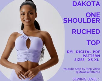 PDF Sewing Pattern One Shoulder Ruched Top, Activewear, Sportswear, XS-XL, A4/us Letter