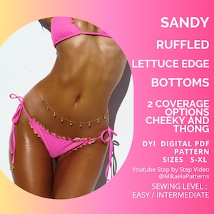 PDF Bikini Bottoms Pattern, SANDY Ruffle / Lettuce Edge Bottom Pdf, Sewing Pattern xS - XL,Ruffle Bottoms, Swimwear Pattern, A4 or Us Letter