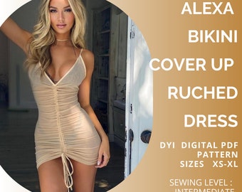 PDF Swimwear Pattern, Alexa Cover Up Dress Ruched, Pdf Bikini Cover up Dress, Sewing Pattern xs-XL, Swimwear Pattern, US Letter or A4 Paper