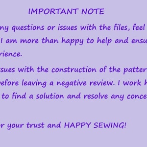 May include: A light purple background with text in a darker purple color. The text includes a note about contacting the seller with questions or issues, and a thank you message. The seller's name, Mikaela, is at the bottom.