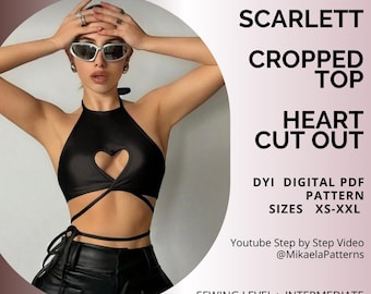 PDF Sewing Pattern Heart Crop Top, Festival/Rave Wear, XS-XXL, A4/us letter/A0