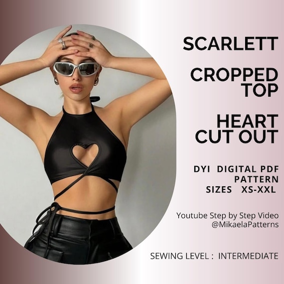 PDF Sewing Pattern Heart Crop Top, Festival/Rave Wear, XS-XXL, A4/us letter/A0