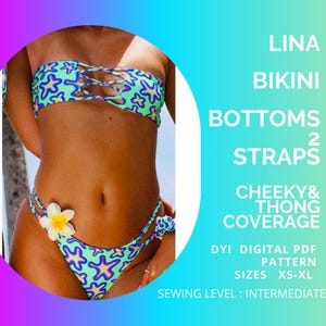 PDF BIKINI Bottoms Pattern LINA,Bikini Sewing Pattern,Swimsuit Pattern xs - xl,Bikini Bottom Pattern, Cheeky or Thong, A4 Paper or us letter