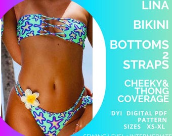PDF Sewing Pattern Bottoms with 2 Straps, Cheeky & Thong Coverage, XS-XL, A4/us Letter