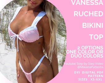 PDF Sewing Pattern Top Ruched, Duo Colors/One Color, XS-XXL,Swimwear, Us Letter/A4