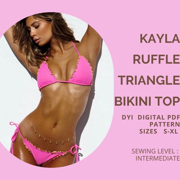 PDF Bikini Pattern, Kayla Ruffle Triangle Bikini Top, Pdf Pattern, Sewing Pattern S - XL, Bikini Top, Bikini Ruffle Top, Swimwear Pattern