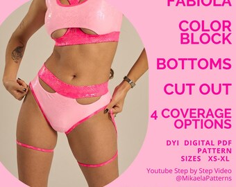 PDF Sewing Pattern Fabiola Color Block Cut Out Bottoms, XS-XL, A4, us letter
