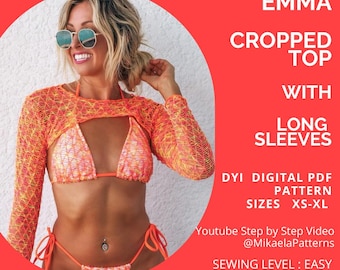 PDF Sewing Pattern Top Crop Top with Long Sleeves, XS-XL, Activewear, A4/us Letter