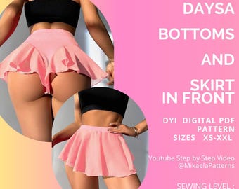 PDF Sewing Pattern Bottoms with Front Skirt, Polewear, XS-XXL, Activewear, A4/us letter/A0