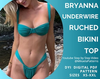 PDF Sewing Pattern Underwire Ruched Bra Top, Swimwear, Bikini, XS-XXL, Us Letter/A4/A0
