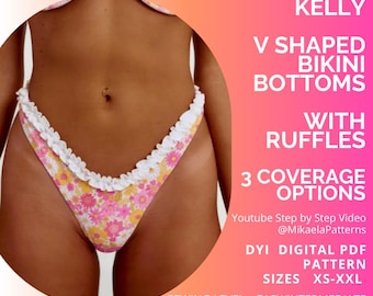 PDF Sewing Pattern Ruffled Bottoms V-Shaped, Swimwear, Bikini, XS-XXL, A4/us Letter/A0