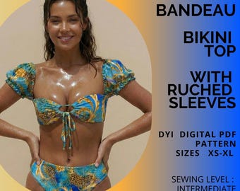 PDF Sewing Pattern Bandeau Top with Ruched Sleeves, Swimwear, XS-XL, A4/us Letter