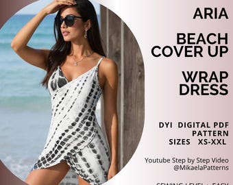 PDF Sewing Pattern Beach Cover Up Wrap Dress, Swimwear, XS-XXL, A4/us Letter