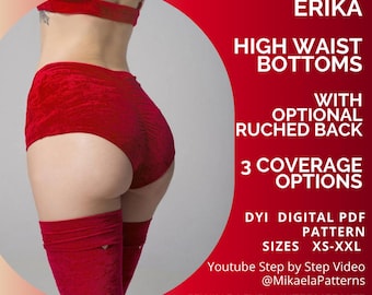 PDF Sewing Pattern Erika High Waisted Ruched Bottoms , xs-xxl, A4, Us Letter/A0