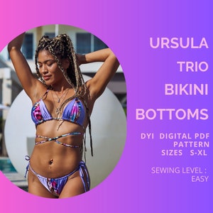 PDF Bikini Bottoms Pattern, URSULA Trio Colors Bikini Bottoms, Pdf Pattern, Sewing Pattern S - XL,Bikini Bottoms, Bottoms, Swimwear Pattern