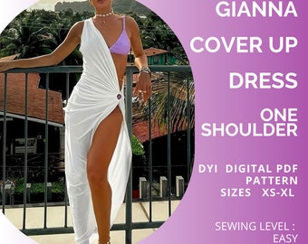 PDF Swimwear Pattern, Gianna Cover Up Dress One Shoulder, Pdf Bikini Cover Up, Cover up Swimwear, Sewing Pattern xs - XL,Us Letter or A4