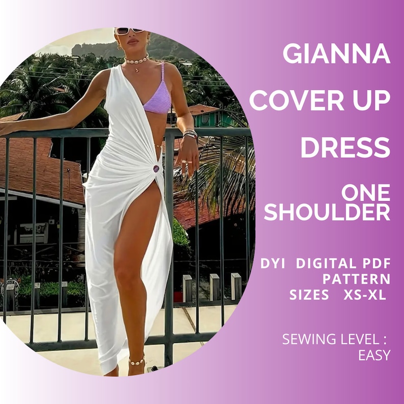 PDF Swimwear Pattern, Gianna Cover up Dress One Shoulder, Pdf Bikini