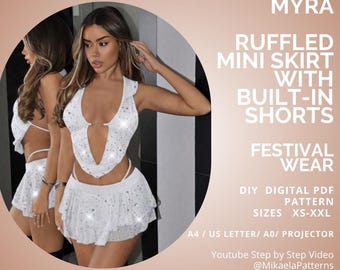 PDF Sewing Pattern Ruched Mini Skirt with Shorts , XS-XXL, Digital Download