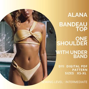 Patrón de parte superior de bikini en PDF ALANA Bandeau Top de un hombro, Patrón de costura de bikini, Top bandeau, Patrón de traje de baño s - xl, Papel A4 o Carta de EE. UU.