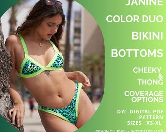 PDF Sewing Pattern V-Shaped Color Block Bottoms, Swimwear, Bikini, XS-XL, A4/us Letter