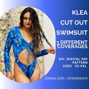 Patrón de costura en PDF Traje de baño de manga larga con aberturas Klea (XS-XXL), Trajes de baño, A4, usLetter,A0