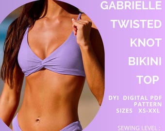 Patrón de costura en PDF para top con nudo retorcido, tallas XS-XXL, traje de baño, tamaño carta/A4/A0 de EE. UU.