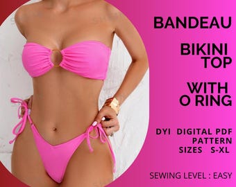 PDF Sewing Pattern Top Bandeau with O-Ring, Bikini, XS-XL, A4/us Letter