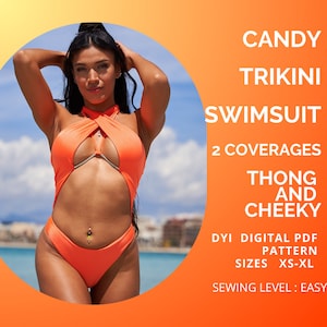 Molde de biquíni em PDF, maiô CANDY Trikini, molde de maiô em PDF, molde de costura xs - XL, molde de maiô, maiô de uma peça, carta dos EUA ou A4