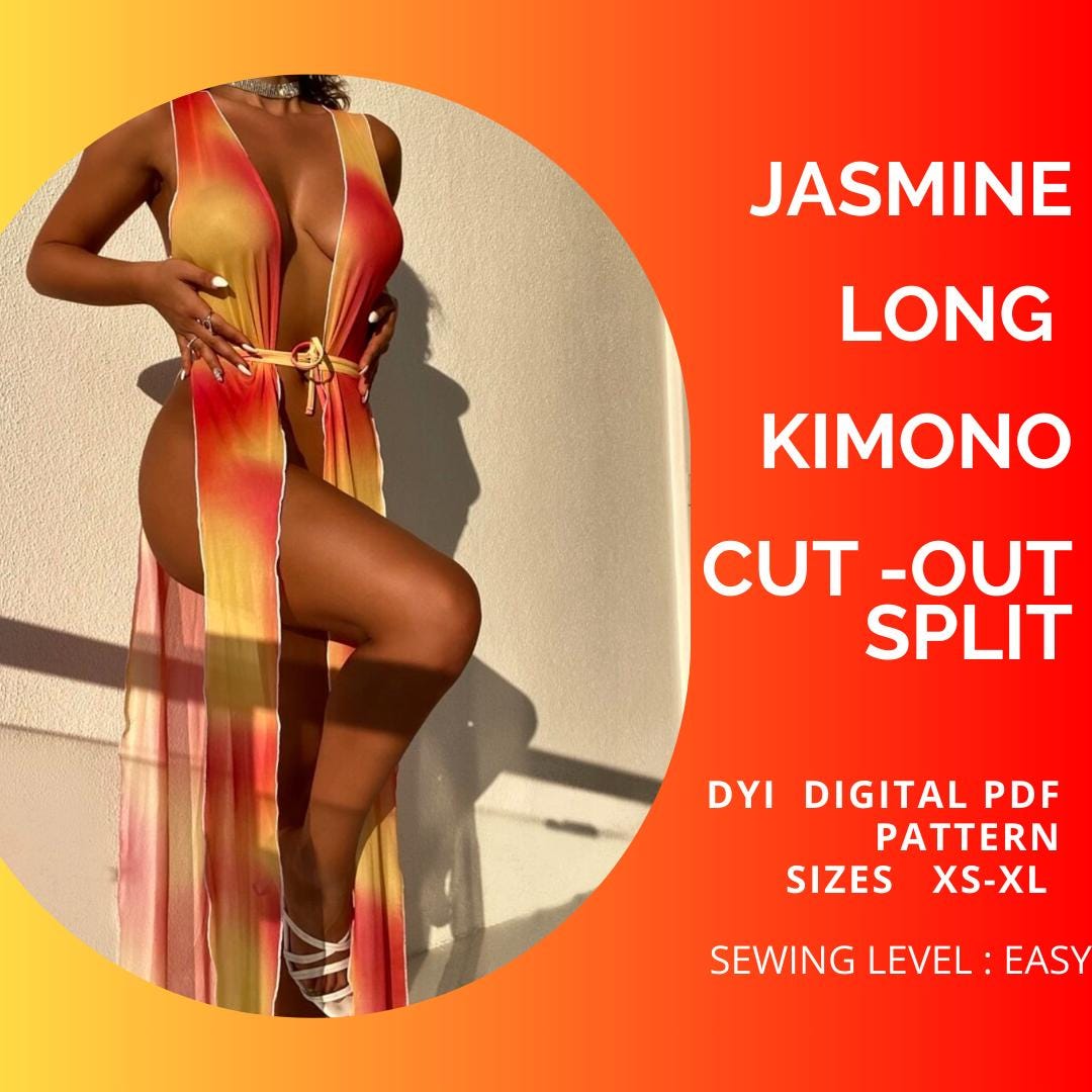 JASMINE Beach Cover Up Long Kimono Pattern PDF Size xs-xl, Sewing pattern, Bikini Cover Up Pattern, Swimwear Cover up, A4 Paper or US Letter