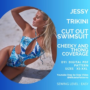 PDF Sewing Pattern Trikini Cut Out Swimsuit, Swimwear, XS-XXL, us Letter/A4