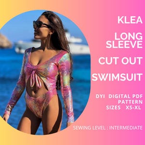 PDF Bodysuitpatroon, KLEA-badpak met uitgesneden mouwen met mouwen, pdf-badpakpatroon, naaipatroon XS - XL, badmodepatroon, badpak uit één stuk
